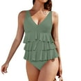thumbnail image 1 of MNCEKFOD Tummy Control Swimsuits for Women Summer 2025 Retro Slim Fit Push Up Swimsuits Padded V Neck Ruffle Sleeveless Swimsuit Bathing Suit Light Green M, 1 of 5