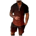 thumbnail image 1 of MNCEKFOD Two Piece Sets for Men Gradient Collared Shirt Zipper Top with Comfy Elastic Waist Shorts Casual Tracksuit Set Coffee L, 1 of 5