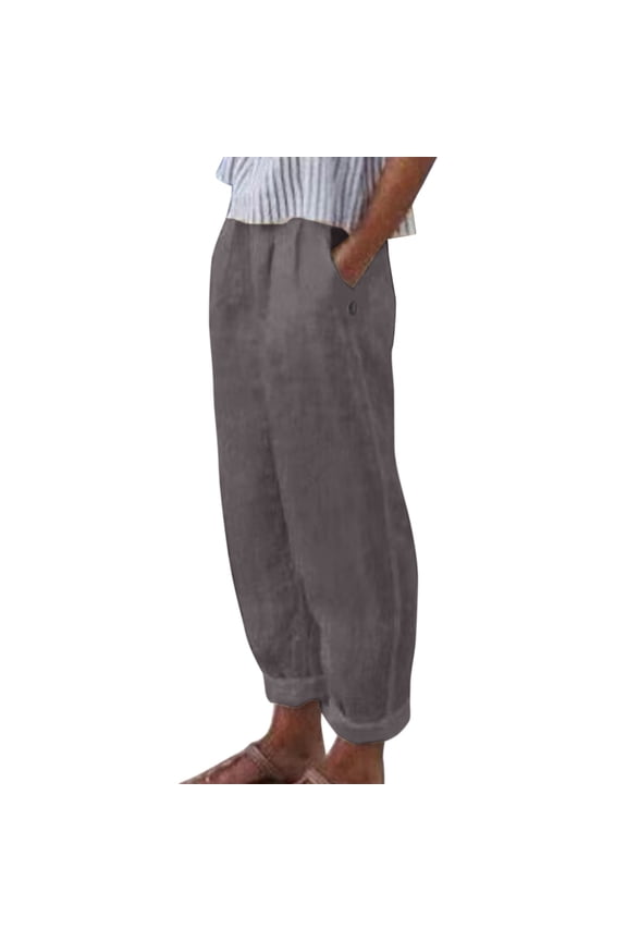 Women Casual Pants 2025 New Stylish High Waisted Wide Leg Culottes Drawstring Elastic Comfy Loose Regular Size Lounge Trousers Grey S