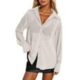 thumbnail image 1 of MNCEKFOD Women's Button Down Shirt Loose Fit Stylish Sheer Mesh Thin Shirt Long Sleeve V Neck for Beach Vacation Summer Casual Basic Shirts White XXXXL, 1 of 4