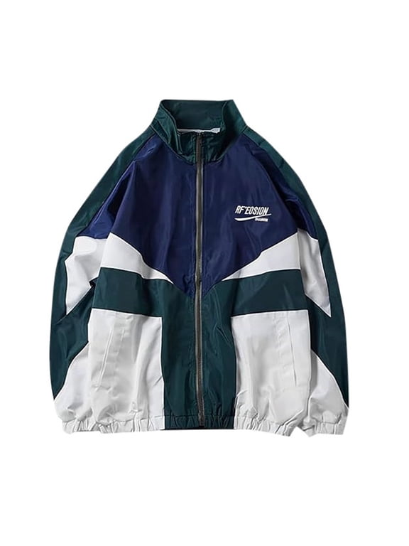 Women's Jackets Retro Streetwear Oversized Jacket With Patchwork Colors Style Casual Sportswear Windbreaker Classic Fit Coats Green M