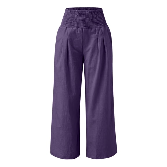 MNCEKFOD Women's Jeans High Waist Wide Leg Culottes Elastic Loose Comfy Summer Casual Relaxed Fit Comfortable Trousers Purple L