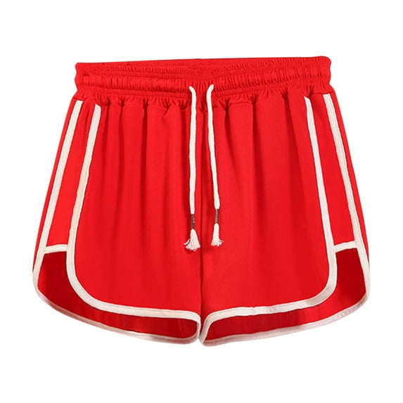 MNCEKFOD Women's Plus Shorts Elastic Waist Baggy Loose Comfy Shorts Drawstring Waist Side Stripe Summer Athletic Running Short Pants Red XXXXXL