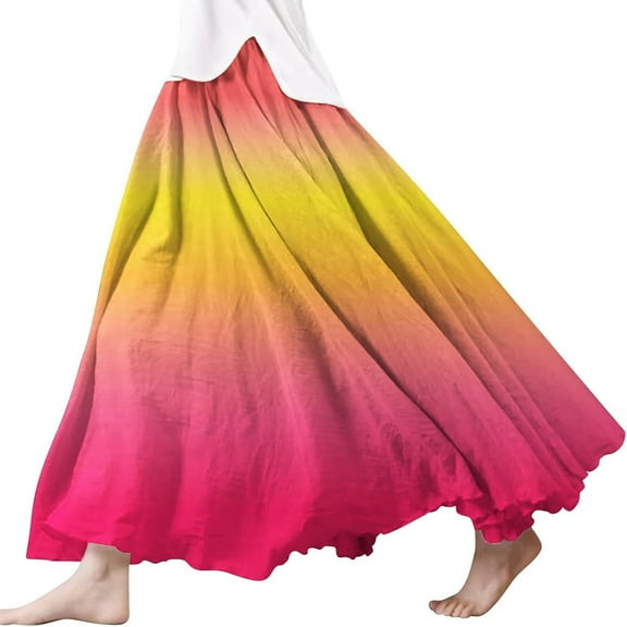 MNCEKFOD Women's Skirts Summer 2025 New Gradient Wrap Swing Maxi Skirt A Line Elastic Waist Boho Beach Classic Fit Skirt Hot Pink L