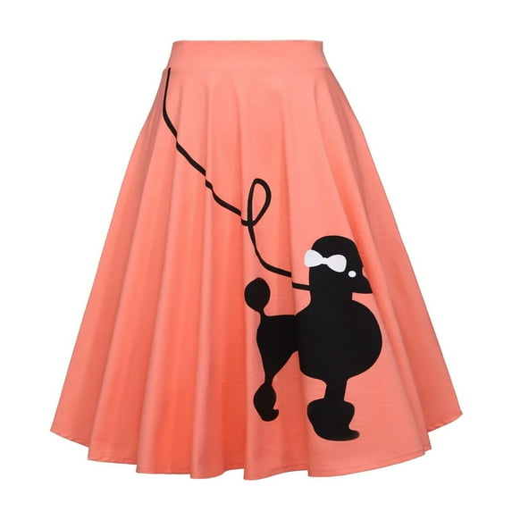 MNCEKFOD Women's Skirts Summer 2025 New Vintage Poodle Skirt 50s High Waisted Swing Pleated Cartoon Printed Party Wear Classic Fit Skirt Pink L
