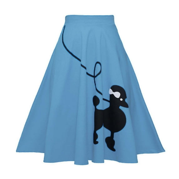 MNCEKFOD Women's Skirts Summer 2025 New Vintage Poodle Skirt 50s High Waisted Swing Pleated Cartoon Printed Party Wear Comfy Skirt Light Blue M