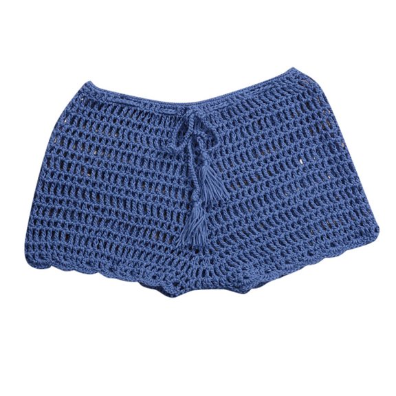 MNCEKFOD Women's Tummy Control Swim Bottoms Summer Beach Handwoven Swimming Pants Stretchable Strap Hollow Flat Swimsuit Bathing Suit Bottoms Blue L