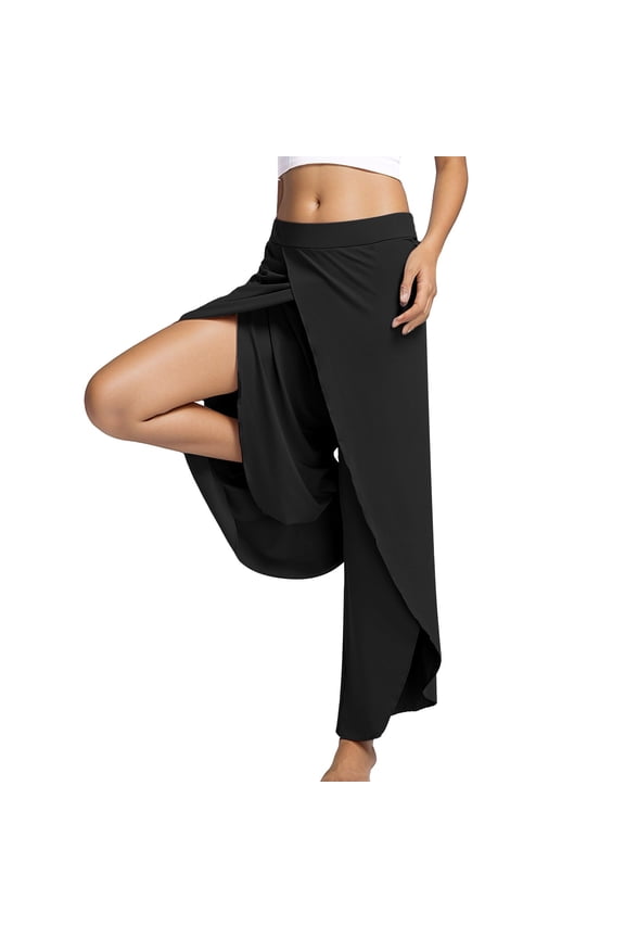 Women's Yoga Pants Loose Fit High Waisted High Split for Summer Exercise Leisure Gym Leggings Black L