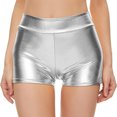 thumbnail image 1 of MNCEKFOD Womens Bermuda Shorts High Waisted Metallic Wrap Shorts Rave Bottoms For Dancing Clubwear Leisure Short Pants Silver M, 1 of 8