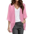 thumbnail image 1 of MNCEKFOD Womens Cardigan Sweaters Solid Elegant Puff Sleeve Chiffon Cardigan Loose Fit Cover Up Casual Blouse Tops Relaxed Fit Outwears Hot Pink XXXXXL, 1 of 4