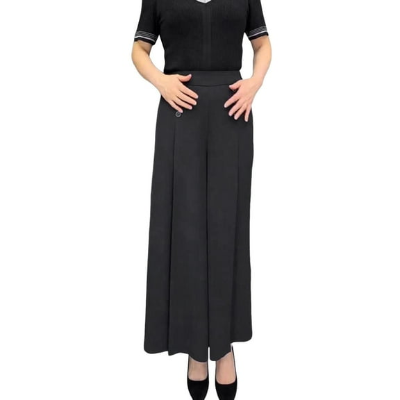 MNCEKFOD Womens Casual Pants 2025 New Flowy Wide Leg Culotte Button Decoration Elastic Waist Loose Fit Modern Fit Leisure Trousers Black L