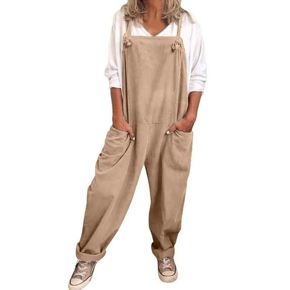 MNCEKFOD Womens Casual Pants 2421 New Oversized Overalls Dungarees Romper Baggy Loose Straps Jumpsuit with Pockets Relaxed Fit Comfortable Trousers Coffee XXL
