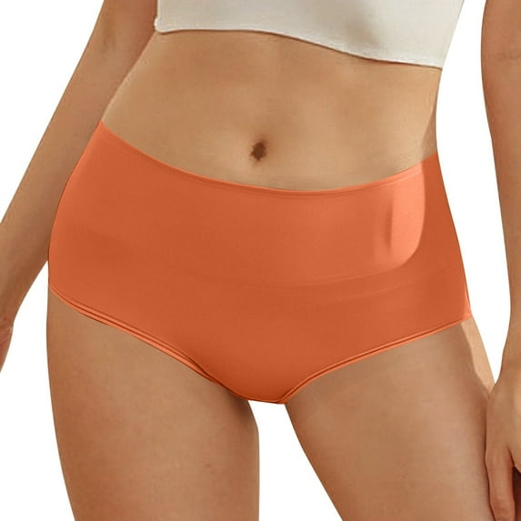 MNCEKFOD Womens Cotton Underwear Mid Waist Elastic Waist Comfort Leak Proof Menstrual Underwear Orange S