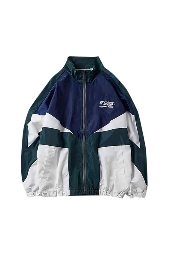 Womens Jackets Retro Streetwear Oversized Jacket With Patchwork Colors Style Casual Sportswear Windbreaker Classic Fit Coats Green L