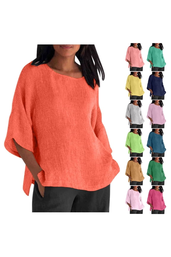 Womens Summer Tops Oversized Tshirts Solid Color Crew Neck Short Sleeved Loose Fit Classic Fit Tee Shirts Blue XXL