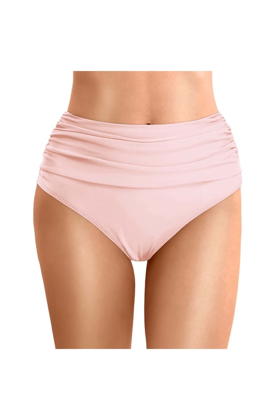 Womens Swim Bottoms Summer Beach High Waist Pleated Swim Trunks Double Layered Triangle Swimsuit Bathing Suit Bottoms Light Pink XL