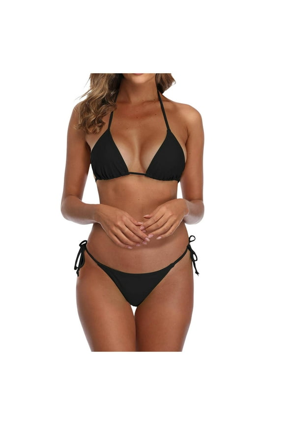 Womens Swimsuits Bikini Black Brazilian String Bathing Suit Triangle Top Bathing Suits Summer Beach Swimwear Black XL