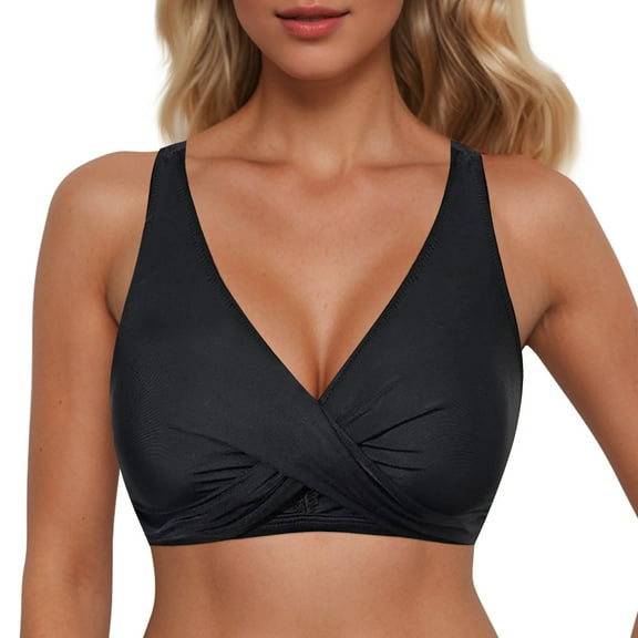 MNCEKFOD Womens Swimsuits Lace Up Tops Underwire Push Up Bathing Suit Racerback Full Coverage Bikini Top Summer Beach Swimwear Black XXL