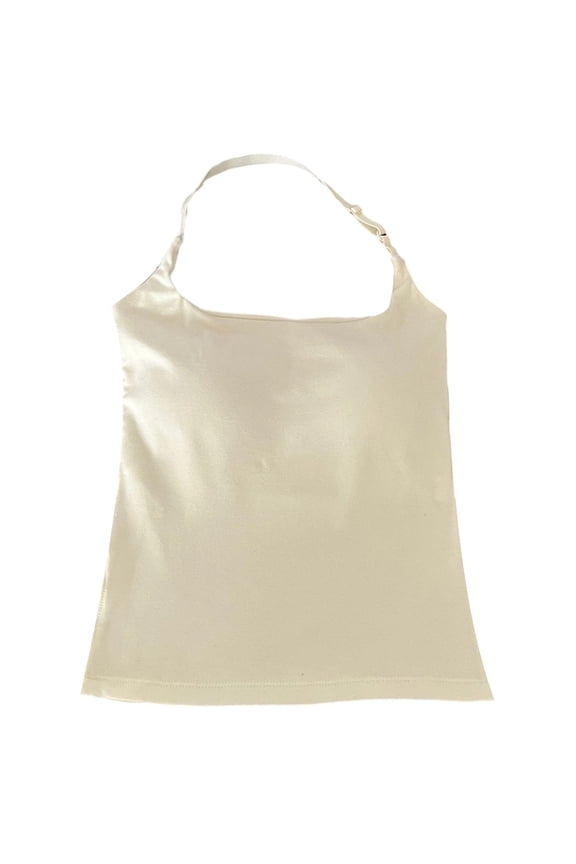 Womens Tank Top With Built In Bra Fashion Halter Backless Slim Camisole Split Design Niche Stylish Padded Outer Inner Wear Womens Tanks Beige One Size