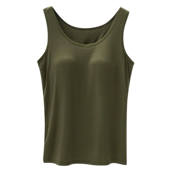 MNCEKFOD Womens Tank Top With Built In Bra Pure Color Wireless Padded Camisole Elastic Comfortable Sports Daily Wear Womens T Shirts Army Green L