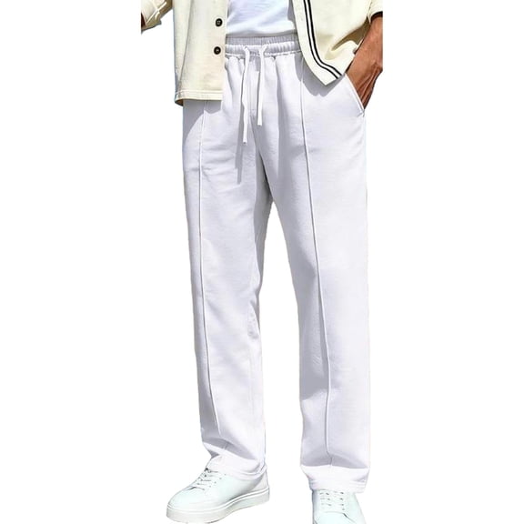 MNCLS Men's Baggy Sweatpants Wide Leg Elastic Waist Drawstring Open Bottom Casual Lounge Pants with Side Pockets - WHITE_S