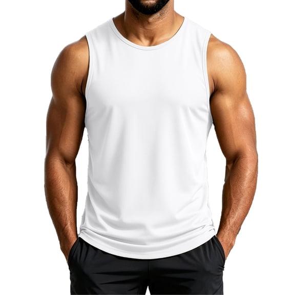 MNCLS Men's Sleeveless Athletic Tank Top, Lightweight Crewneck Shirt for Gym Training, Running, Beach and Everyday Wear - WHITE_S