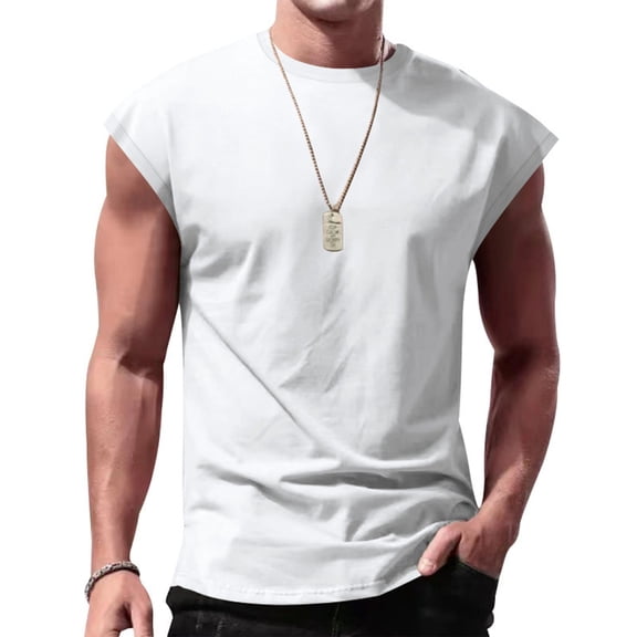 MNCLS Men's Sleeveless Crew Neck Tank Top, Loose Fit Casual Workout Shirt for Gym, Running and Summer Wear - WHITE_S