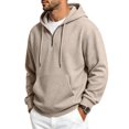 thumbnail image 1 of MNCLS Men's Waffle Knit Hoodie Pullover with Quarter-Zip Neck, Drawstring Hood and Kangaroo Pocket for Casual Everyday Wear - KHAKI_S, 1 of 5