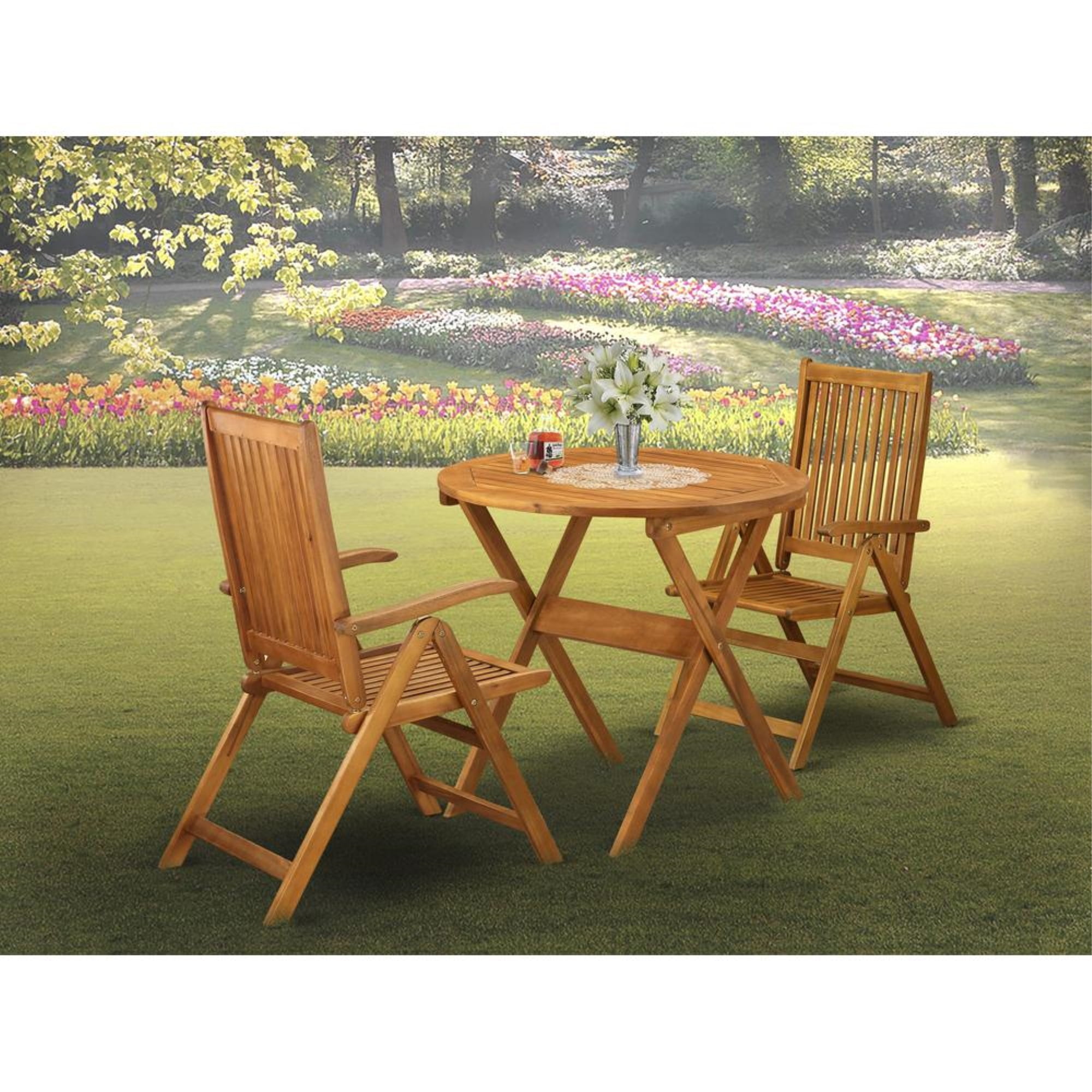 Natural Oil Finish Acacia Wood Round Folding Bistro Table