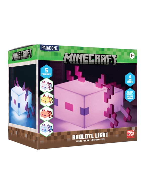 Minecraft Axolotl Light With Five Color Modes, 8.2in Lamp to Decorate Your Gaming Desk Officially Licensed by Paladone