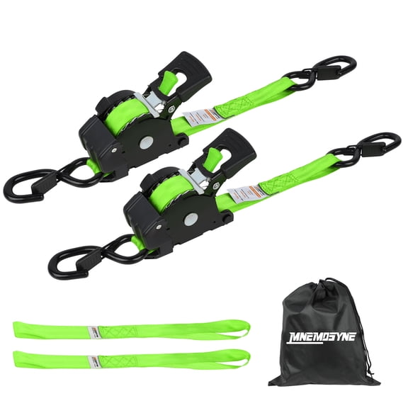 MNEMOSYNE 2-Pack Retractable Ratchet Tie Downs, 1"x13', 1800LBS Auto-Retract Cargo Straps