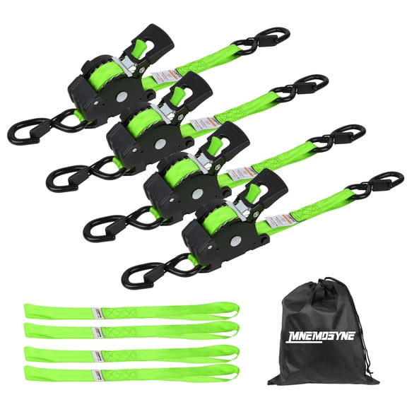 MNEMOSYNE 4 Pack Retractable Ratchet Tie Downs, 1"x13', 1800LBS Auto-Retract Cargo Straps