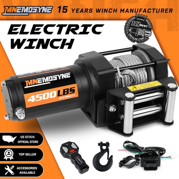 MNEMOSYNE 4500lbs Electric Winch 12v ATV Winch Kit UTV Boat Steel Cable Winch Wireless Remote Control