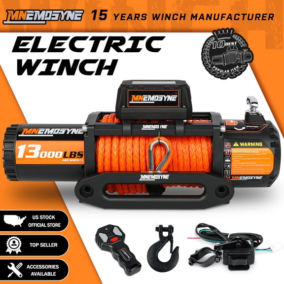 MNEMOSYNE Electric Winch 13000LBS Synthetic Rope 12V Winch 13K Winch Wireless Remote Tow Truck Trailer Winch SUV 4WD