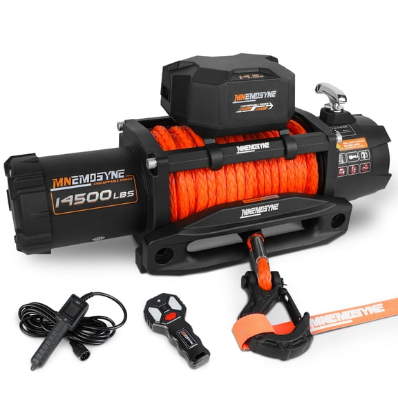 Mnemosyne Electric Winch 14500LBS Synthetic Rope 12V Wireless Remote Tow Truck Trailer Winch SUV 4WD