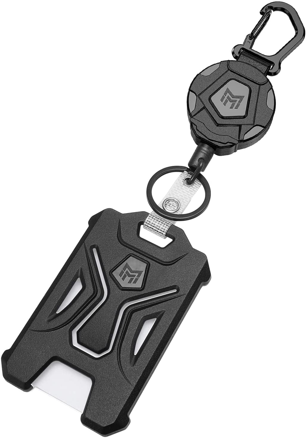 MNGARISTA Retractable Badge Holder, Heavy Duty Carabiner Keychain, Tactical ID  Card Holder with 31 Retractable Badge Reel, Black 