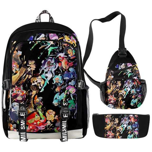 MNHFKGP Splatoon 3D print Harajuku Oxford Cloth Shoulder Backpack 3 Pieces Sets PackStudent School Bag