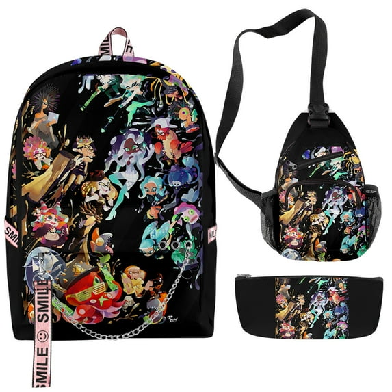MNHFKGP Splatoon 3D print Oxford Cloth Shoulder Backpack 3 Pieces Sets PackStudent School Bag