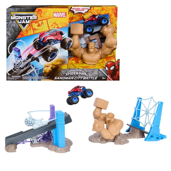 Monster Jam Spiderman Sandman City Battle Playset for Kids 3 and up
