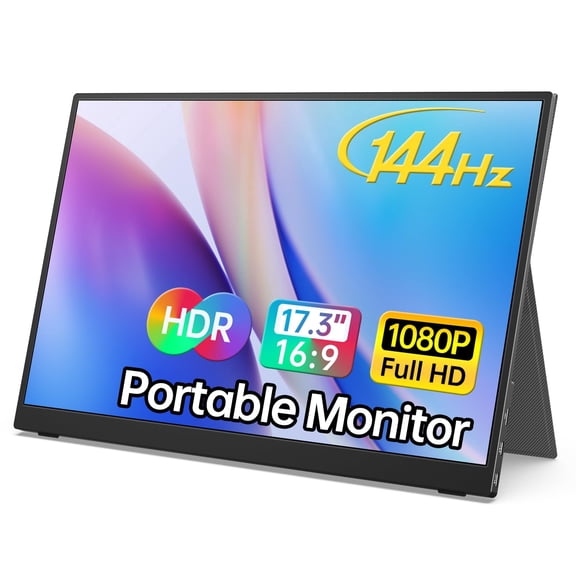 MNN 17.3" Portable Monitor 1080P FHD 144Hz Narrow Edge Laptop Monitor USB C HDMI Gaming Computer IPS HDR Screen, Travel Monitor for PC Mac Phone Xbox PS5 Laptop /Smart Cover Speakers