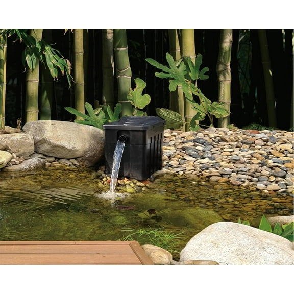MNP FB100 Pond Filter Box for use with all our solar waterfall pond pump kits with four layers of filter media. Create a combination of filtration and a lovely waterfall for your pond.