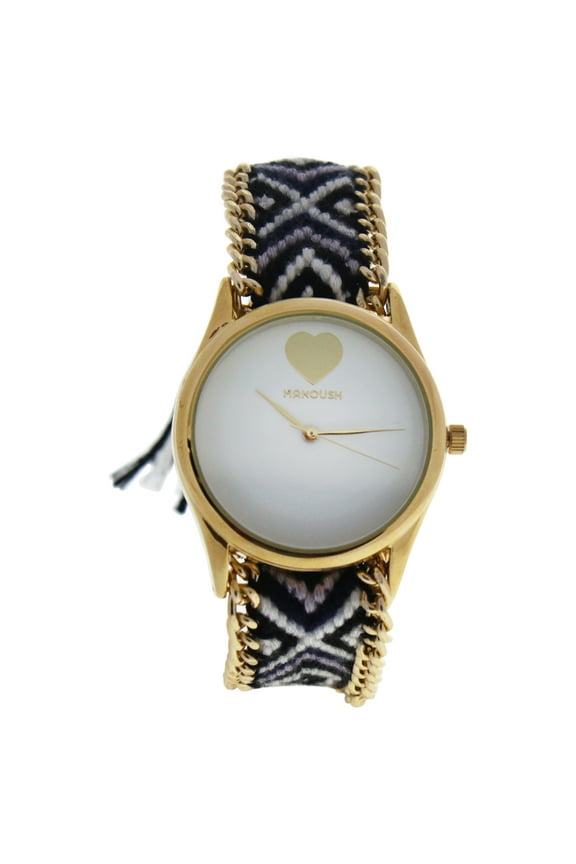 MNSHIWC Hindi Heart - Gold/Black Nylon Strap Watch