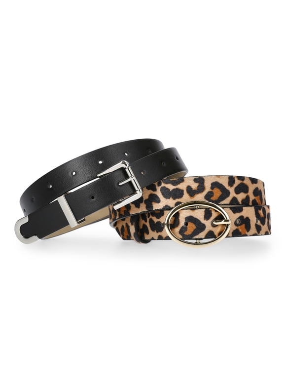 Women's Oval Buckle Leopard Belt Set, 2 Piece, Sizes S/M-3XL