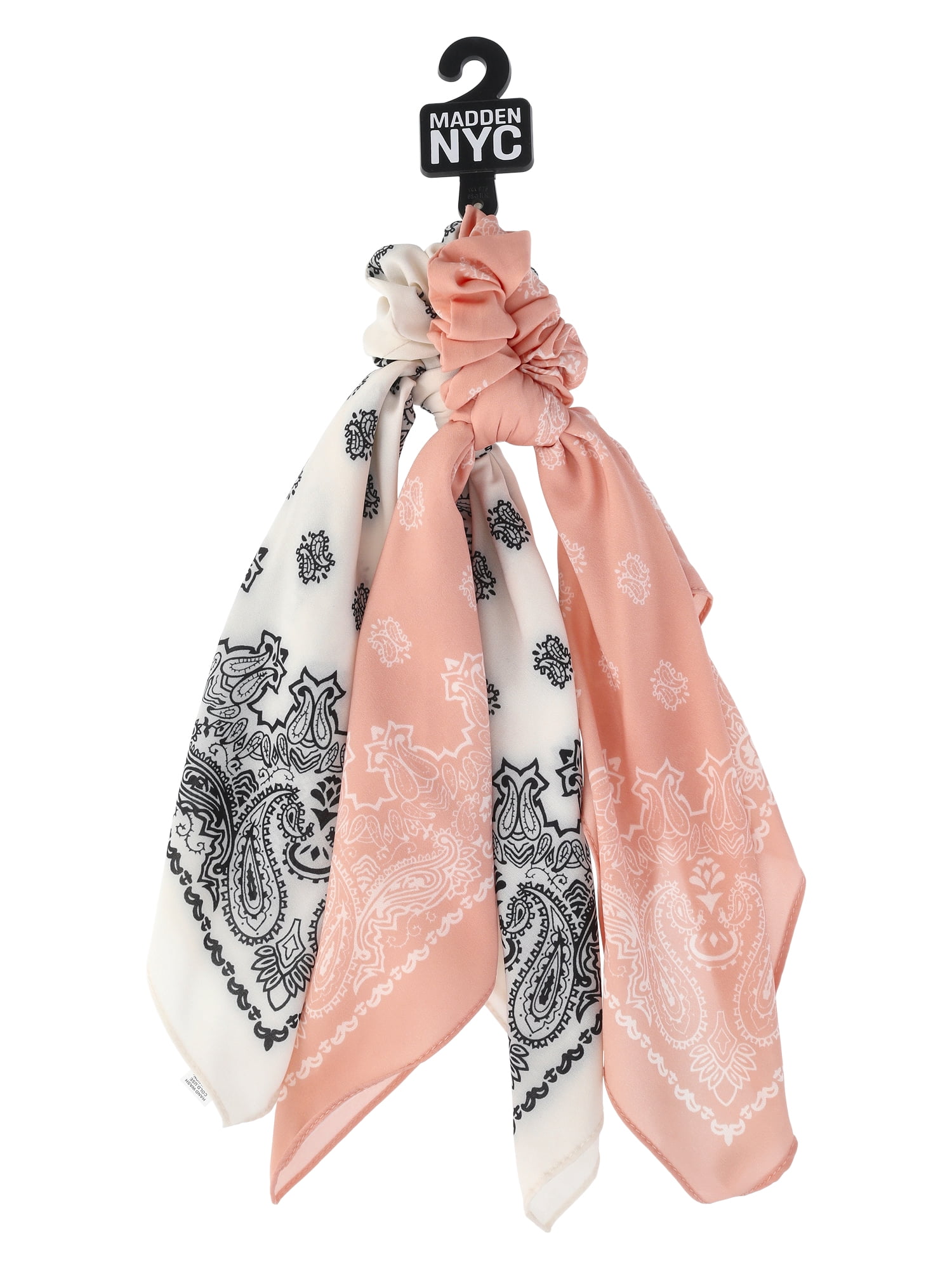 Madden NYC Women's Bandana Tie Scrunchie, 2-Pack, Ivory/Blush