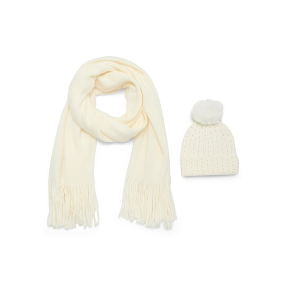 Madden NYC Women's Embellished Beanie Hat and Scarf Gift Set, 2-Piece, Ivory