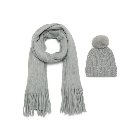 Madden NYC Women's Embellished Beanie Hat and Scarf Gift Set, 2-Piece, Gray