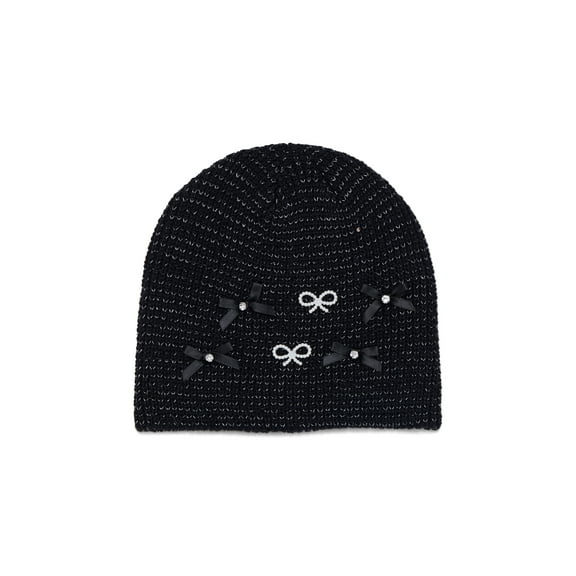 Madden NYC Women's Bow Trim Beanie, Black