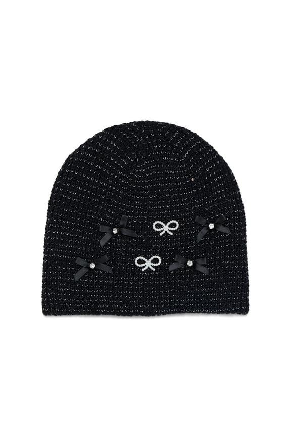 Women's Bow Trim Beanie, Black