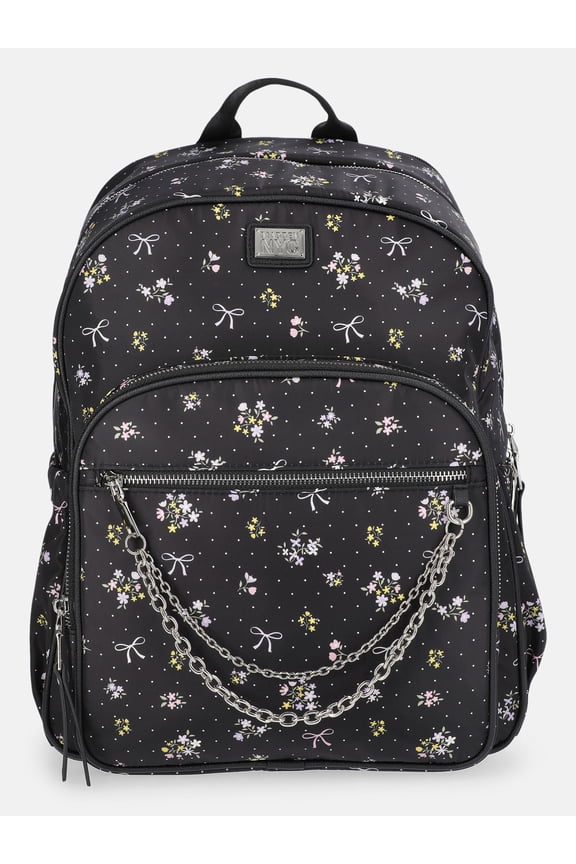 Women's Dome Backpack with Chain Accent, Black Bow Floral