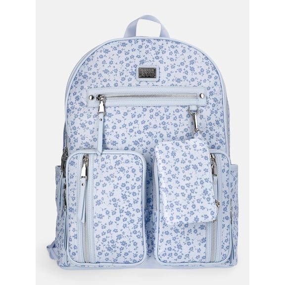 MNYC Women's Double Pocket Dome Backpack Blue Floral